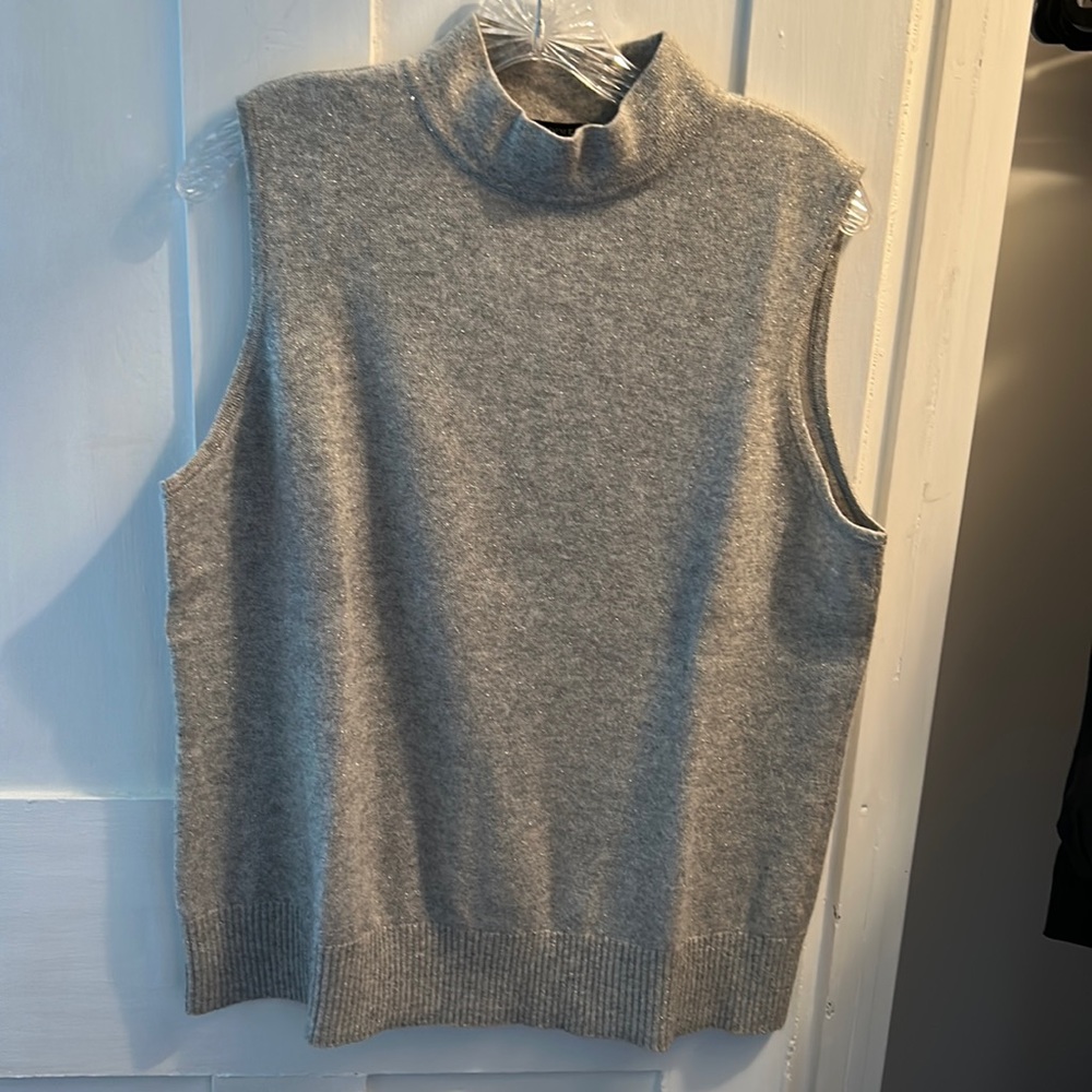 Charter Club Light Gray Sleeveless Cashmere Mock Turtleneck Sweater Size XL